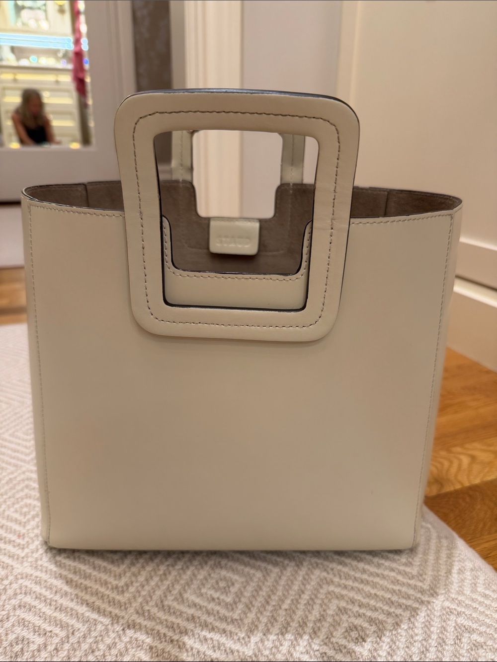 STAUD Cream Square-Handle Leather Tote (some wearing on handle)